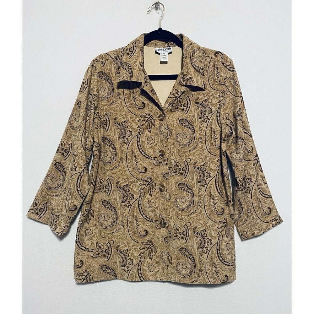 Pendleton Top Womens Medium Brown Paisley Print 3/4 Sleeve Shacket Boho 90s
